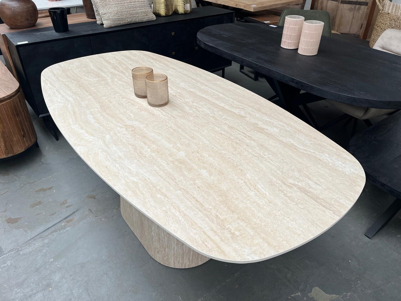 Eettafel Centro deens ovaal 180cm / Keramiek travertin