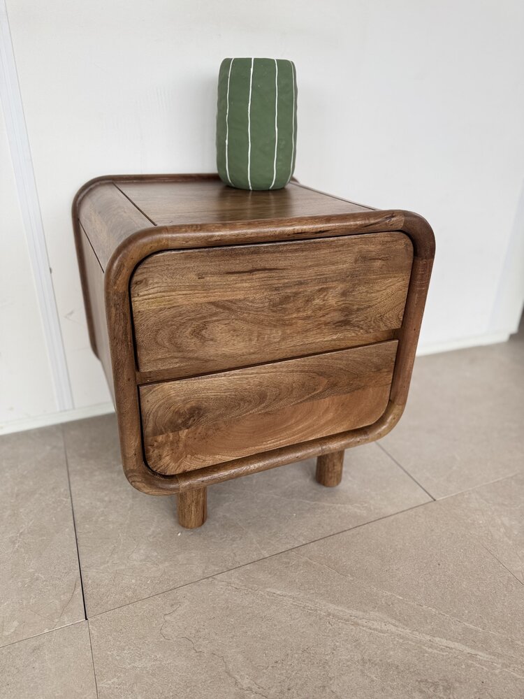 Nachtkast Palma | Houten Poot | 2 Lades | Mangohout Nachtkast Palma | Houten Poot | 2 Lades | Mangohout