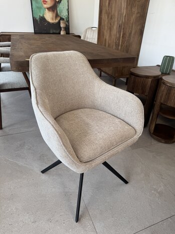 Set van 6 eetkamerstoelen taupe | zwart frame | draaibaar
