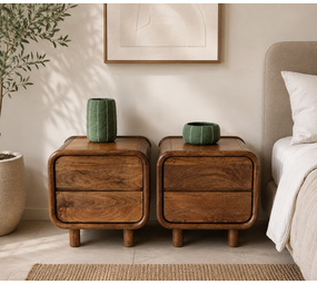 Nachtkast Palma | Houten Poot | 2 Lades | Mangohout Nachtkast Palma | Houten Poot | 2 Lades | Mangohout