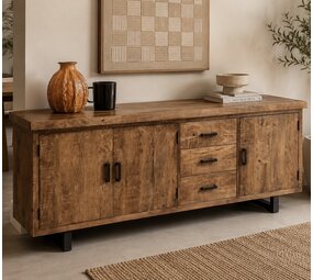 Dressoir Madrid 200 cm mangohout metaal zwart Dressoir Madrid 200 cm mangohout metaal zwart