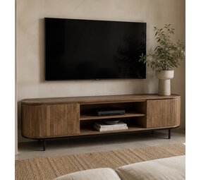 TV Meubel Pedrera mangohout ribbel 210 cm - open vak