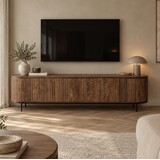 TV Meubel Pedrera 210 cm mangohout ribbel - Leverbaar begin december TV Meubel Pedrera 210 cm mangohout ribbel - Leverbaar begin december