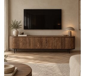 TV Meubel Pedrera 210 cm mangohout ribbel - Leverbaar begin december TV Meubel Pedrera 210 cm mangohout ribbel - Leverbaar begin december