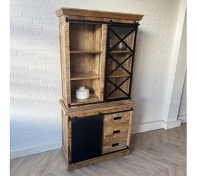 Buffetkast Bilbao 100 cm | Mangohout | Industriële kast met zwart metalen deuren  - Leverbaar medio oktober