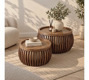 Salontafel Cadiz curve set van 2 - brown mangohout Salontafel Cadiz curve set van 2 - brown mangohout