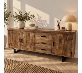 Dressoir Madrid 200 cm mangohout metaal zwart - Leverbaar medio oktober Dressoir Madrid 200 cm mangohout metaal zwart - Leverbaar medio oktober