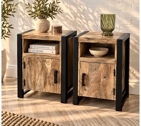 Nachtkastjes set van 2 - natural + deur L + R Nachtkastjes set van 2 - natural + deur L + R