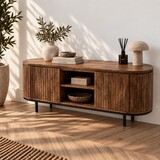 TV meubel Pedrera 140 cm mangohout ribbel - Leverbaar medio december TV meubel Pedrera 140 cm mangohout ribbel - Leverbaar medio december
