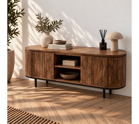 TV meubel Pedrera 140 cm mangohout ribbel - Leverbaar medio december TV meubel Pedrera 140 cm mangohout ribbel - Leverbaar medio december