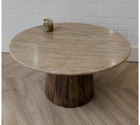 Salontafel Rond Travertin | 75 cm | Houten Poot | Leverbaar januari '27 Salontafel Rond Travertin | 75 cm | Houten Poot | Leverbaar januari '27