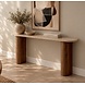 Sidetable Travertin | Massief Houten Poot Bruin | 125 cm | Leverbaar eind januari '27 Sidetable Travertin | Massief Houten Poot Bruin | 125 cm | Leverbaar eind januari '27