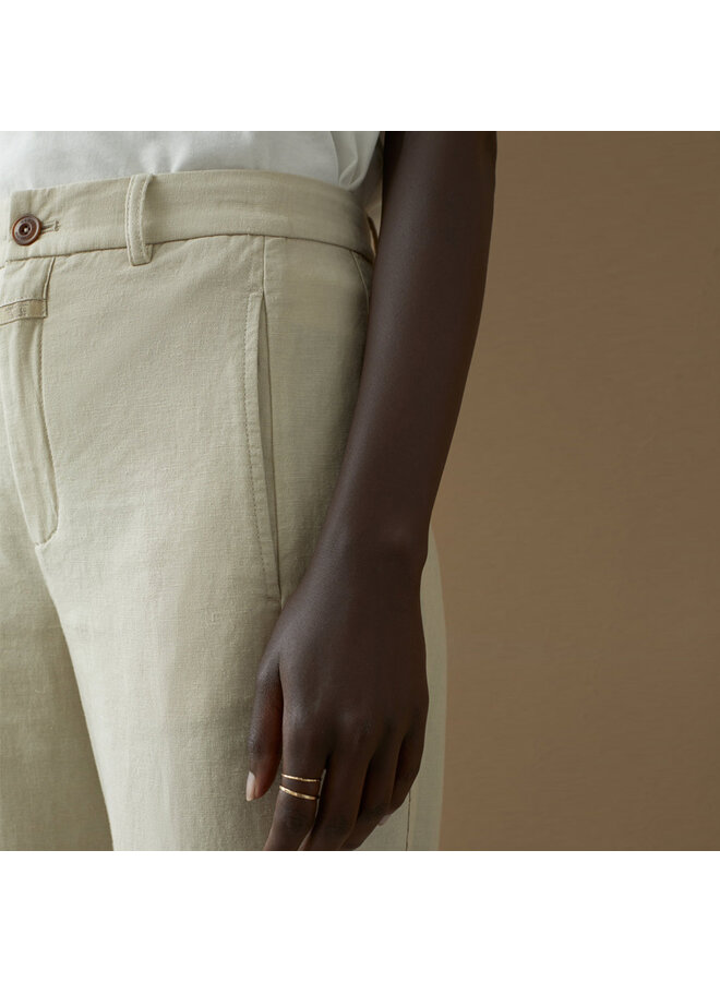 Linen Cotton Blend Pants - Shiitake