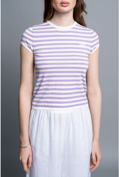 Ermali Knitwear T-shirt - Lila White Stripes