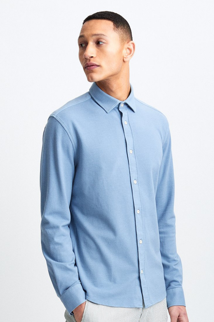 Jersey Pique Shirt - Mid Blue-1
