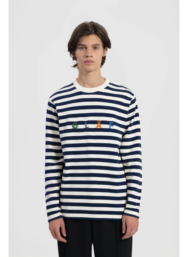 Stripe Sans LS Tee - White / Blue