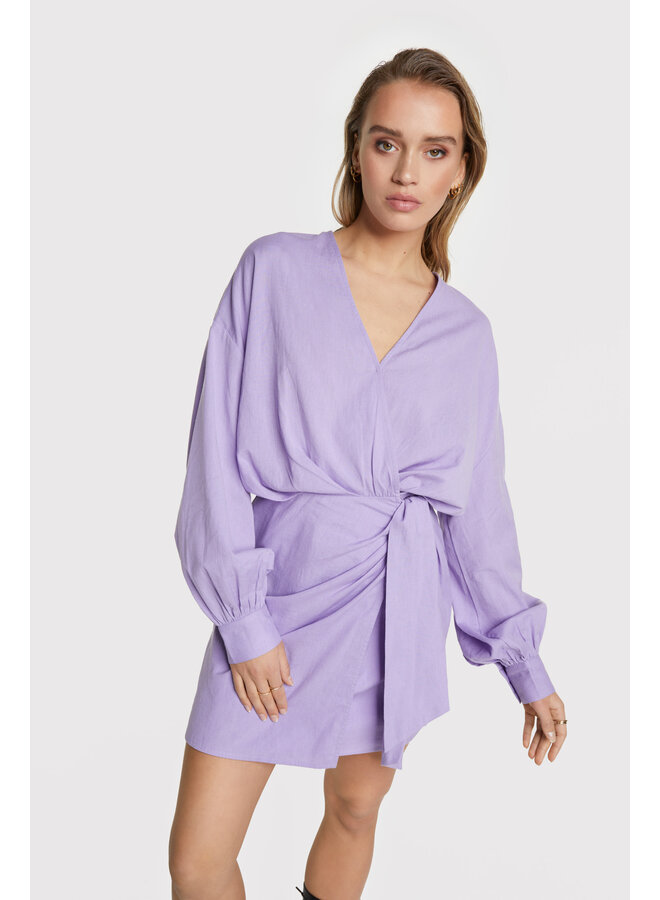 Linen Look Wrap Dress - Light Purple