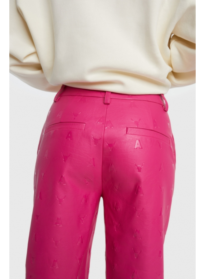Logo Faux Leather Pants - Magenta Pink