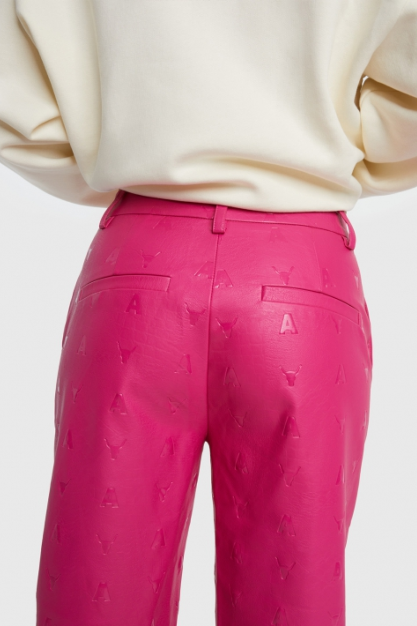 Logo Faux Leather Pants - Magenta Pink-2