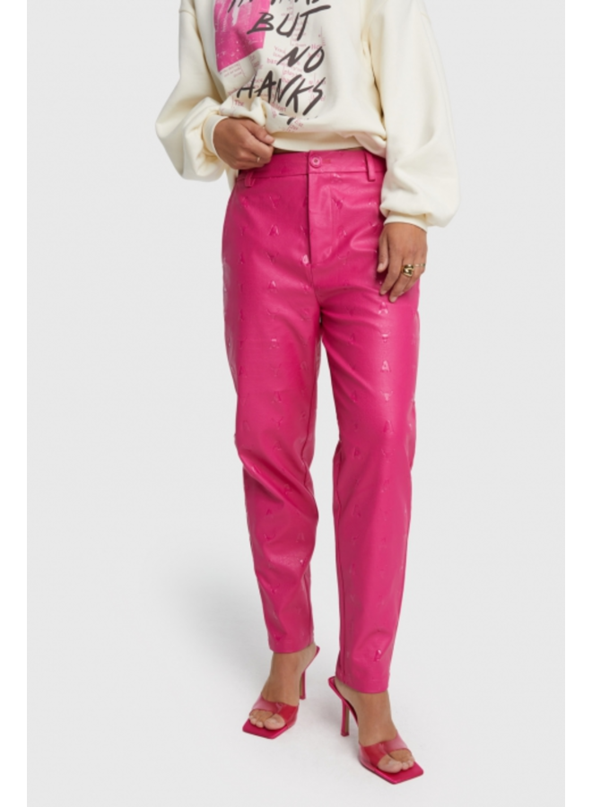 Logo Faux Leather Pants - Magenta Pink