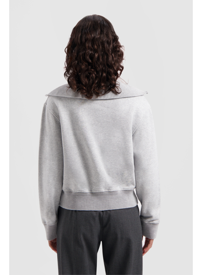 Rib Zip Mock - Grey Mel.