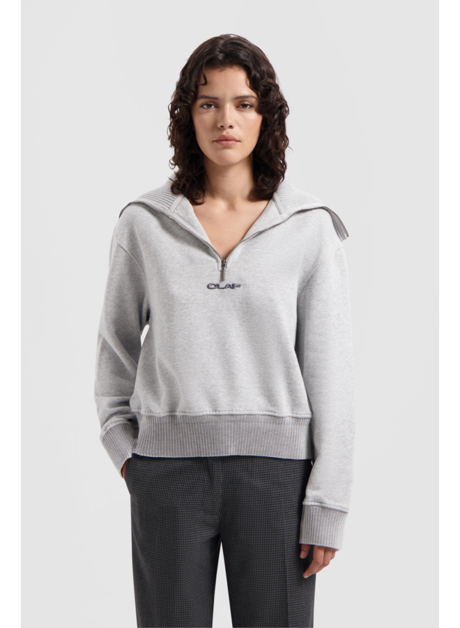 Rib Zip Mock - Grey Mel.