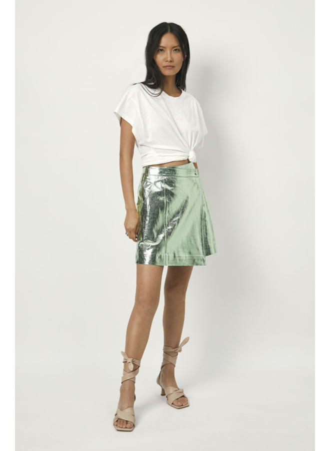 Meadow Metalic Leather Skirt - Pistachio