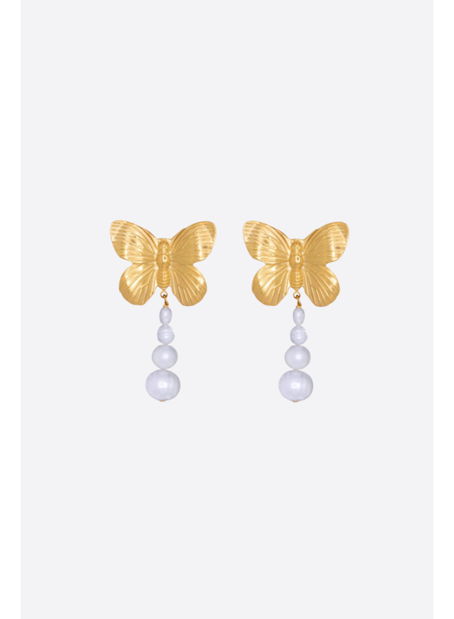 O6 Butterfly Pearl Earrings