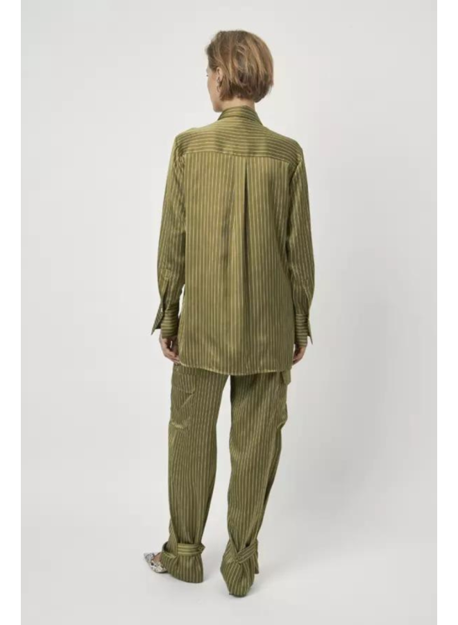 Louda Pinstripe Long Shirt - Green Clay