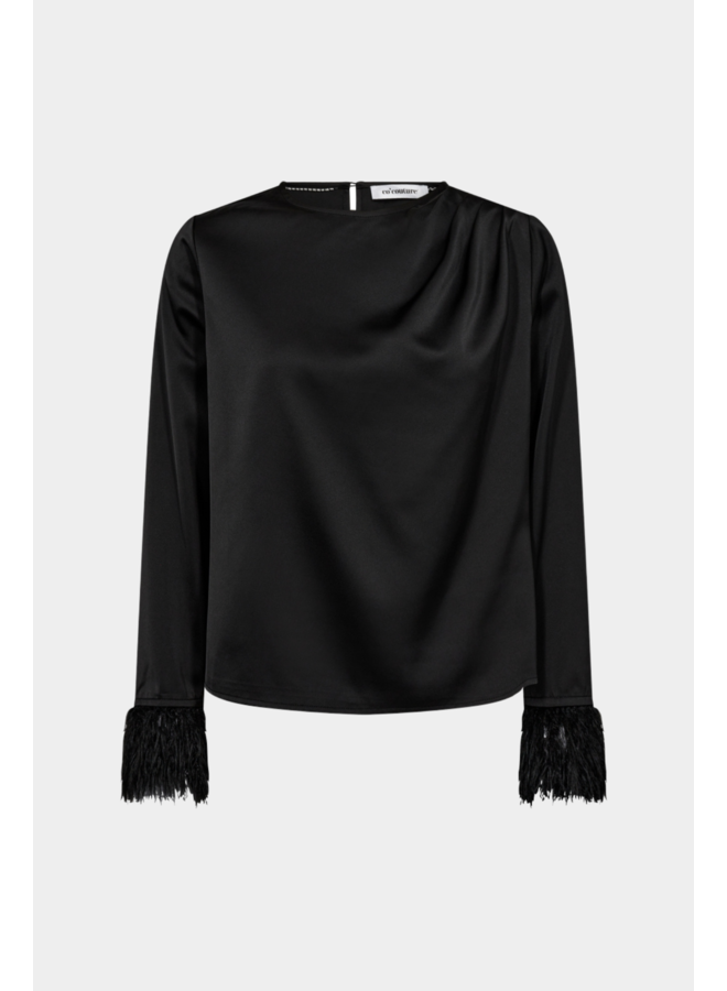 Adna Drape Feather Blouse - Black