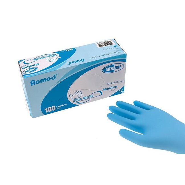 Romed nitrile gloves blue (premium) 100 pieces