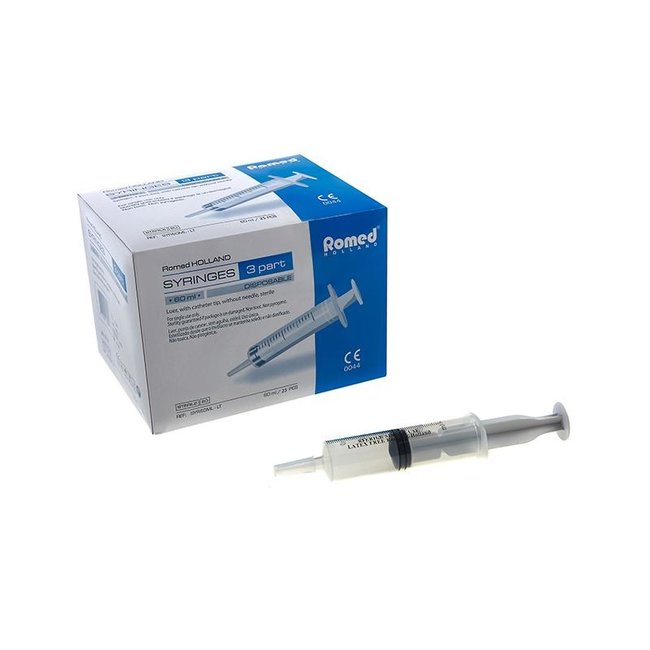 Romed 3-delige injectiespuiten 60ml lange tip 25 stuks