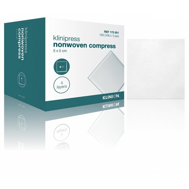 Klinion gaaskompres nonwoven steriel 4-laags 5x5cm (100 stuks)