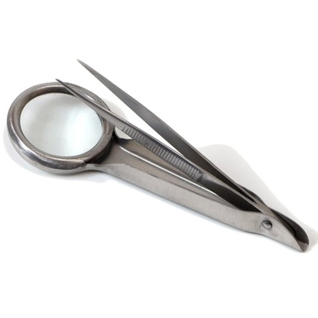 Loupe-tweezers 10cm stainless steel (length tweezers 8cm)