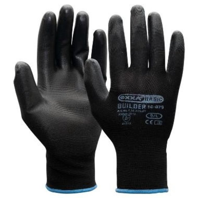 OXXA Builder 14-079 (Formerly PU/polyester) 12 pairs of gloves Black