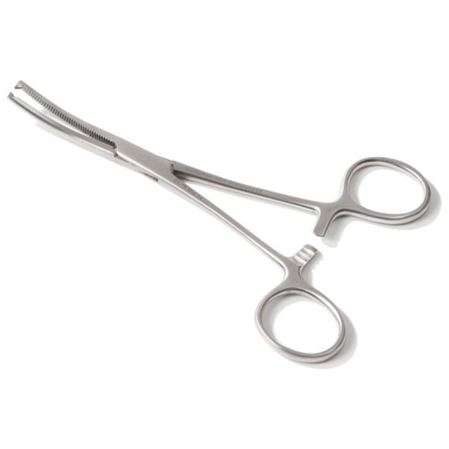 Kocher artery forceps 1x2 teeth 16cm. curved stainless steel.