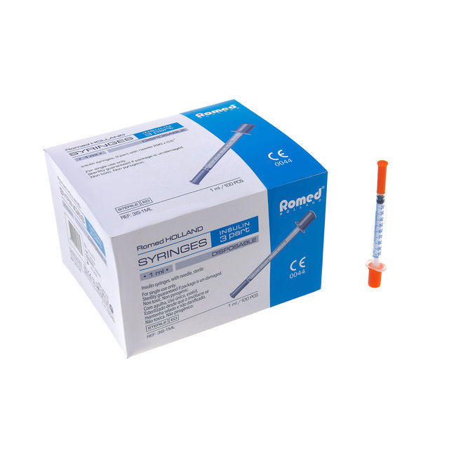 Romed 3-piece insulin syringe with needle 100 pcs
