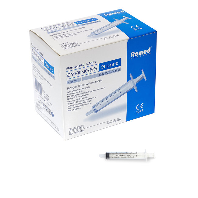 Romed 3-teilige Spritzen 3ml Luer-Slip 100 Stück