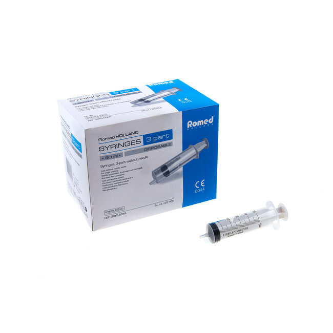 Romed 3-piece syringes 50ml luer slip 25 pcs