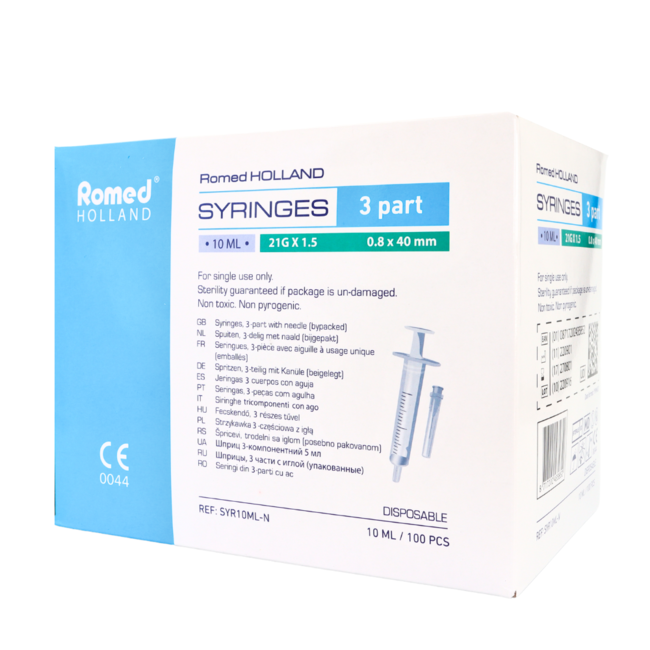 Romed 10ml injectiespuiten 21G met naald 100 stuks