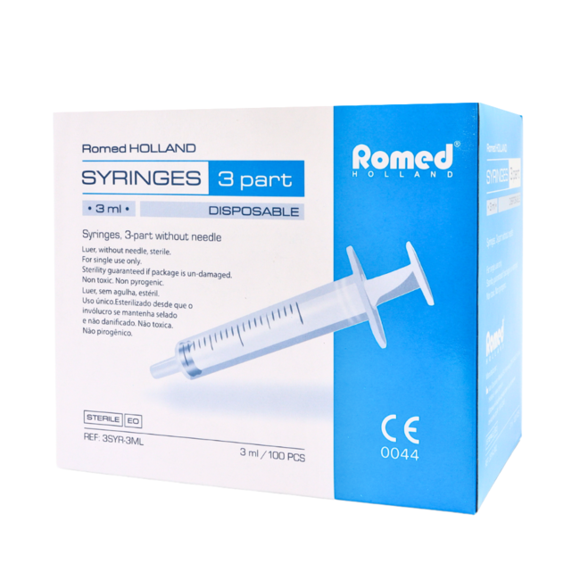 Romed 3-piece syringes 3ml luer slip 100 pcs