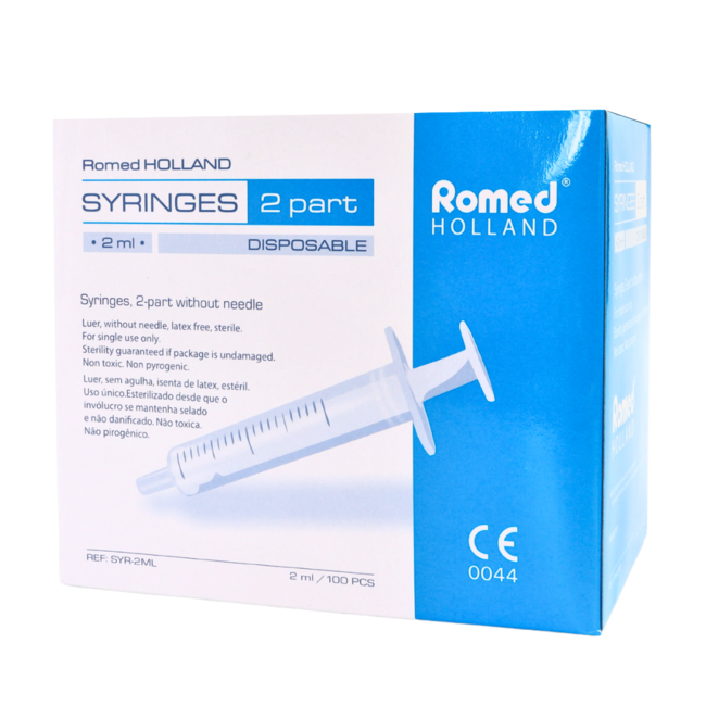 Romed 2-piece syringes 2ml luer slip 100 pcs