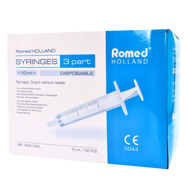 Romed 3-delige injectiespuiten 10ml luer slip 100 stuks