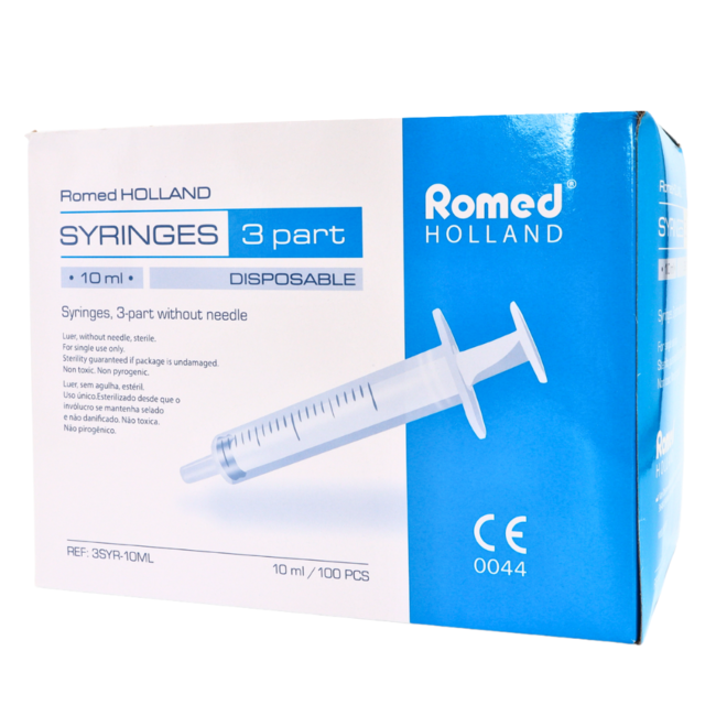 Romed 3-piece syringes 10ml luer slip 100 pcs