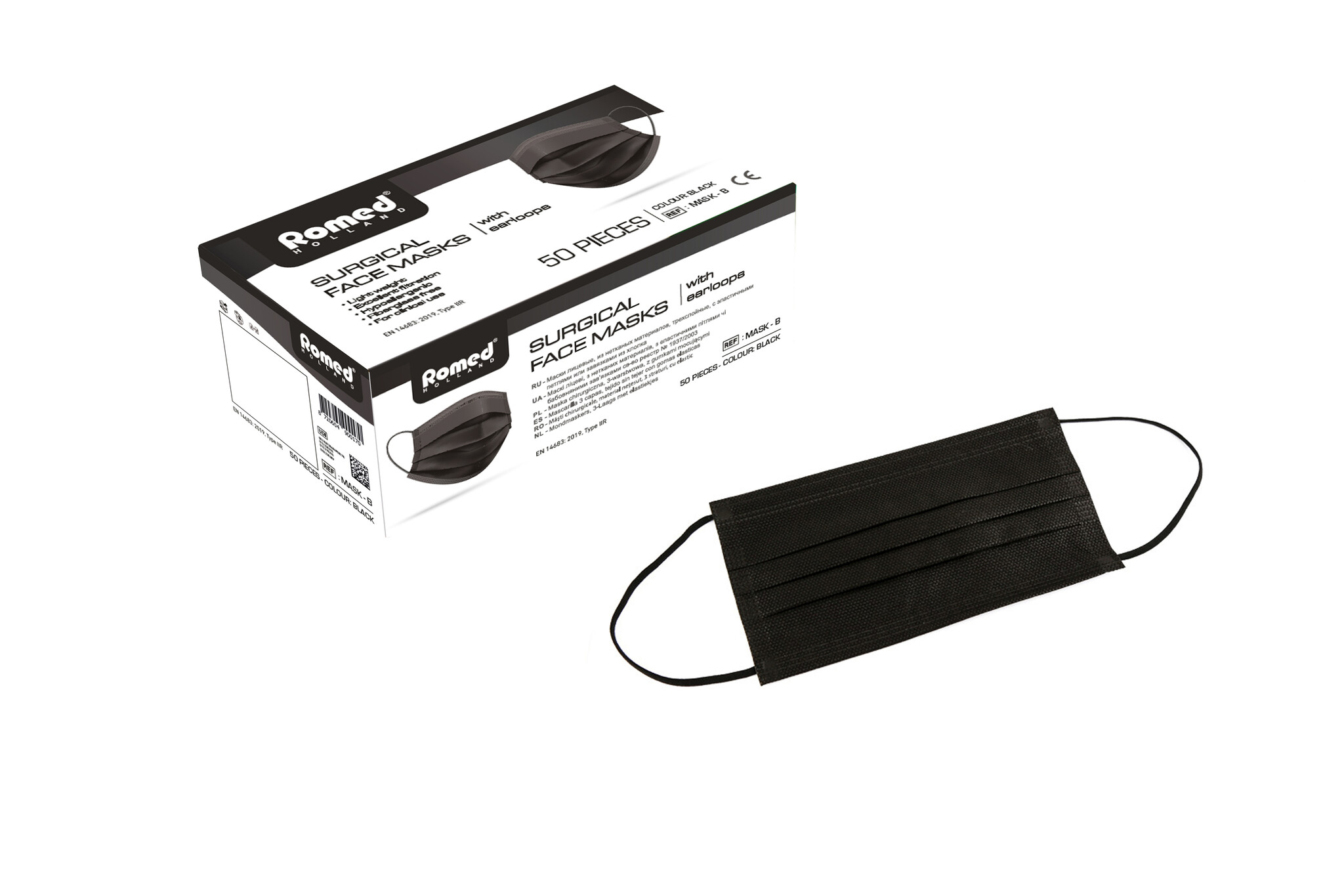 Romed Romed chirurgische mondmaskers type IIR met elastiekjes, zwart
