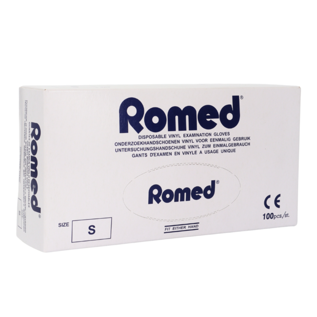Gants en vinyle Romed bleu poudré 100 pièces
