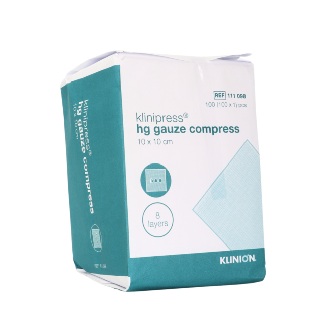 Compresse de gaze Klinion HG 8 couches 10x10cm (100 pièces)