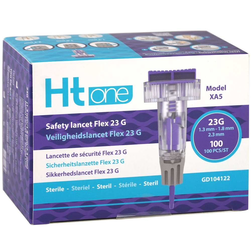 HT One Ht One Safety Lancet Flex 23G (1,3/1,8/2,3 mm) - 100 pièces, foto 3 van 4