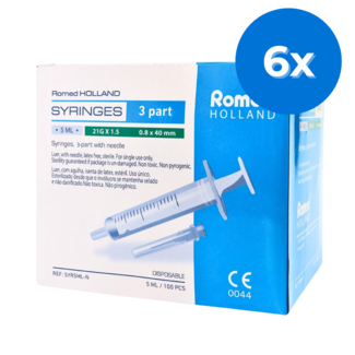 Romed Romed 5ml injectiespuiten met naald 600 stuks - Set van 6 doosjes