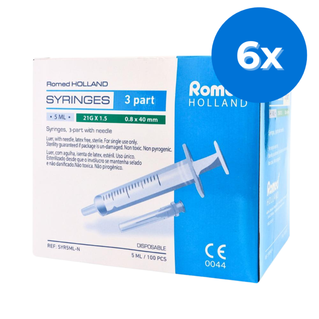 Romed 5ml injectiespuiten met naald 600 stuks - Set van 6 doosjes